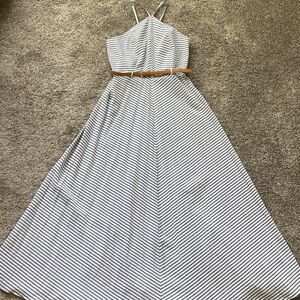 Michael Michael Kors Seersucker Maxi Dress Halter Sundress Stripe Preppy sz 2
